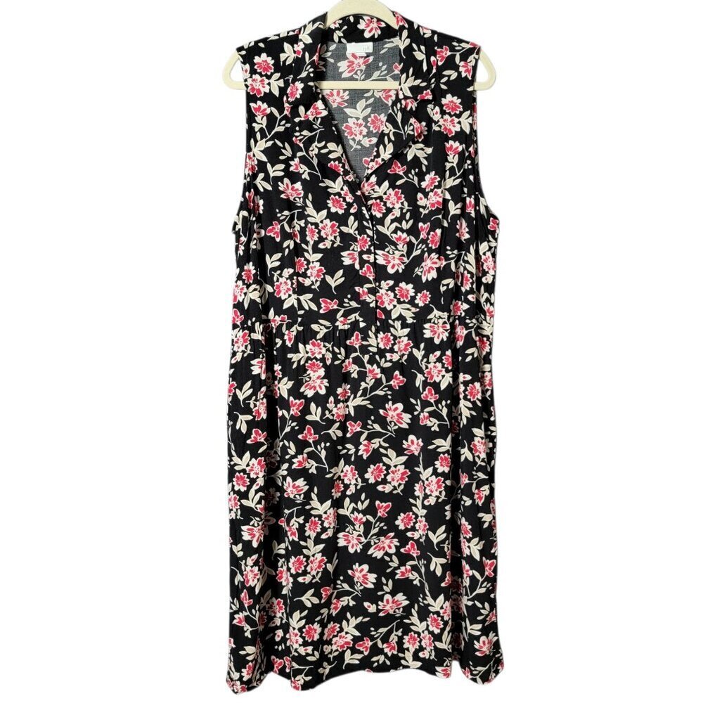 J. Jill Womens Black Cottagecore Floral Lightweight Sleeveless Dress 2X Pockets